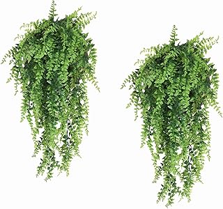 GBESTWOOW Fake Fern, Artificial Ferns for Outdoors Boston Ferns Hanging Plant Faux Greenary Vine Outdoor UV Resistant Plastic Plants for Wall, Wedding Party Decor-2 pcs