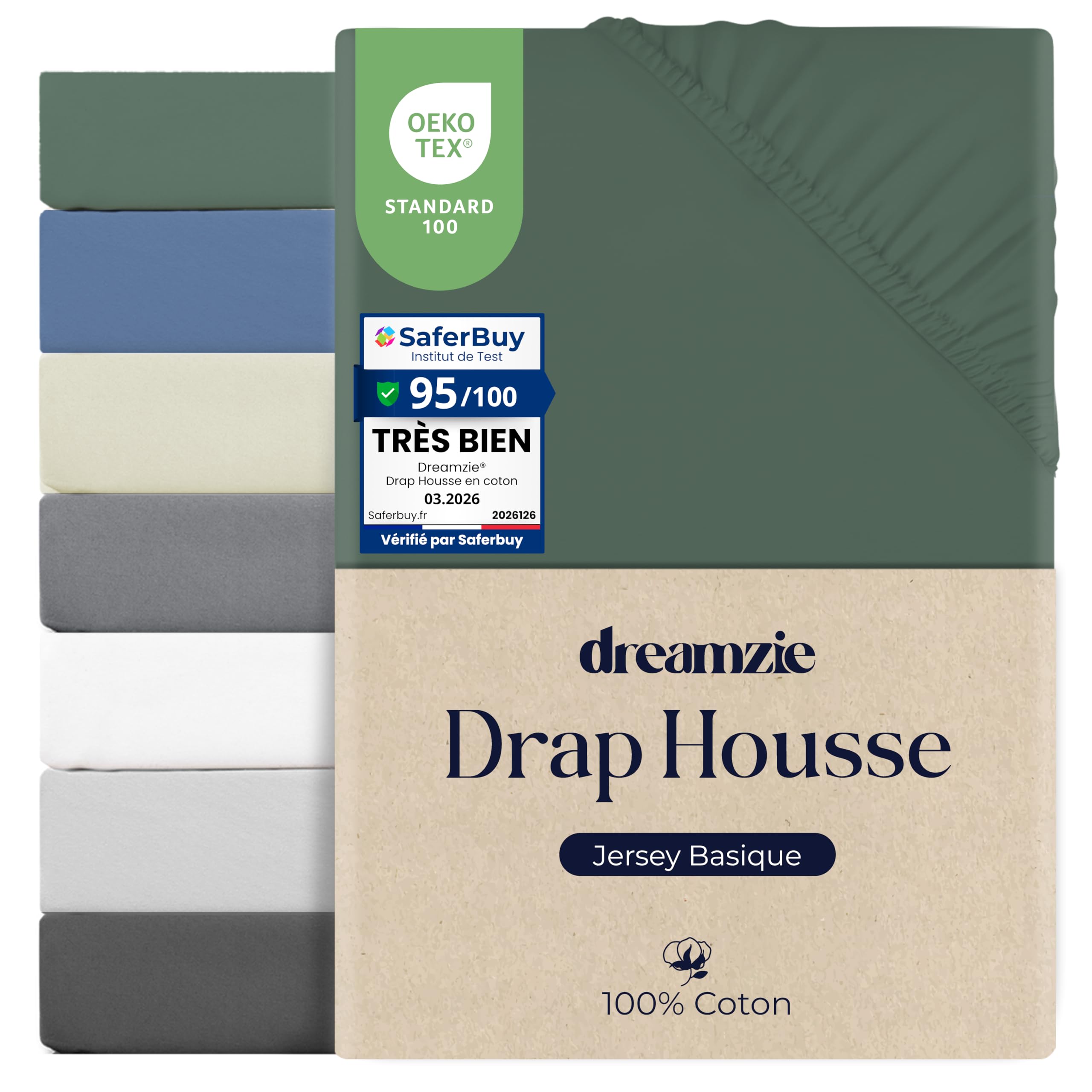 Drap housse 180x200 coton jersey extensible anti-plis matelas epais