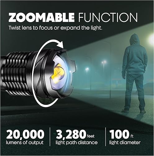 Miniatura 3 de Linternas recargables de alto lúmenes, 20,000 lúmenes, linterna LED táctica súper brillante con 7 modos, IPX7 impermeable, potente linterna de mano