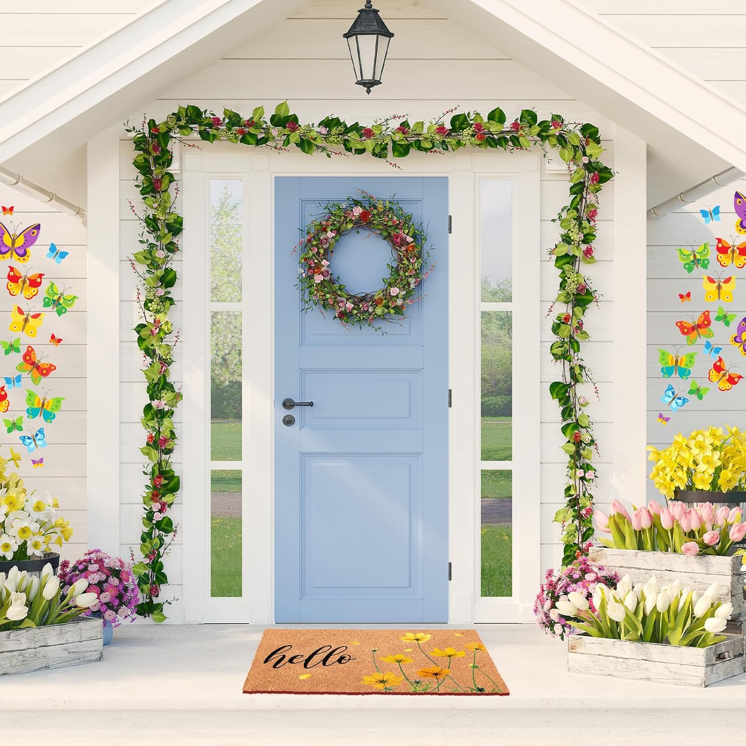 Blosssound Summer Nature Coir Doormat 17x29 Inch Galsang Flower Hello Mats Summer Welcome Rugs for Front Door Decorative Porch Rug Non Slip Entrance Kitchen Mats Floral Indoor and Outdoor Home Decor image 5