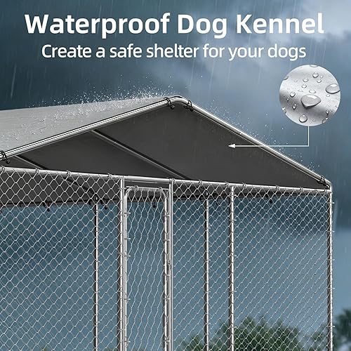 Miniatura 3 de Perrera para perros de 10 x 10 pies, recinto resistente para perros exteriores con cubierta impermeable y cerradura de seguridad para perros grandes