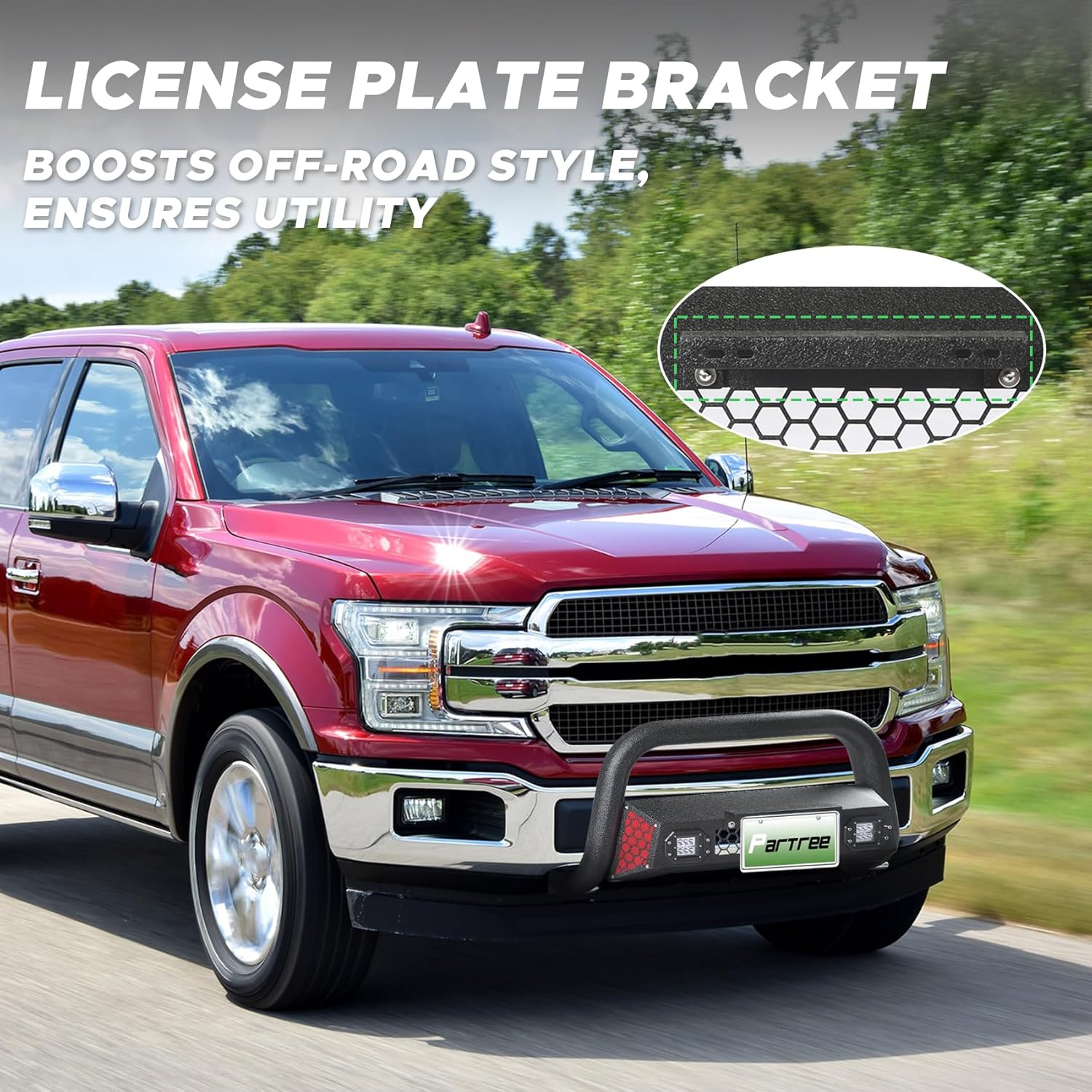 Bull Bar Fit for Ford F150 2004-2026 with LED Light & w/License Plate Bracket DIY Paintable Truck Front Bumper Brush Push Bar Front Grille Guard Protector