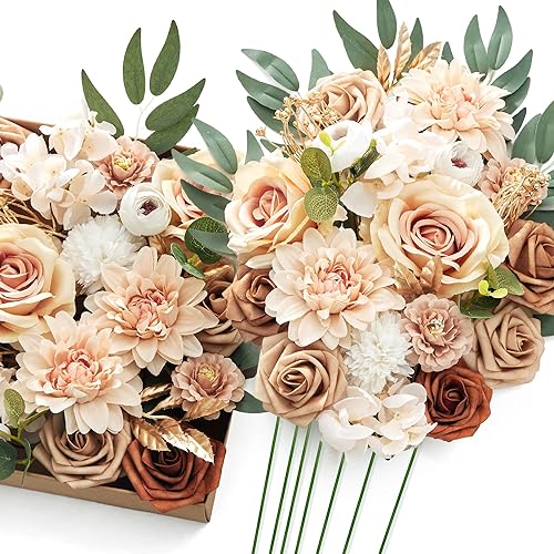 Miniatura 9 de MISSPIN Juego de flores artificiales, flores falsas a granel para bricolaje, ramos de novia, rosas sintéticas, arreglos florales con tallos para