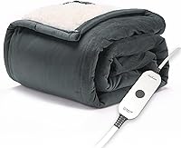 Sunbeam Royal Mink Sherpa Heated Throw Blanket 50x60 Night Fog - 4 Heat Settings, 4-Hour Auto-Off, Machine Washable Electric Blanket