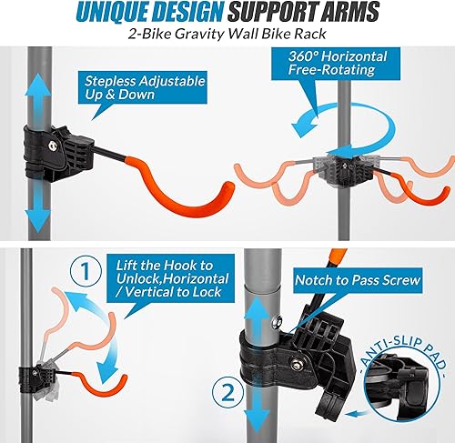 Miniatura 4 de Suchtale Soporte para 2 bicicletas, soporte de almacenamiento para bicicleta, soporte de bicicleta por gravedad, organizador de bicicleta de