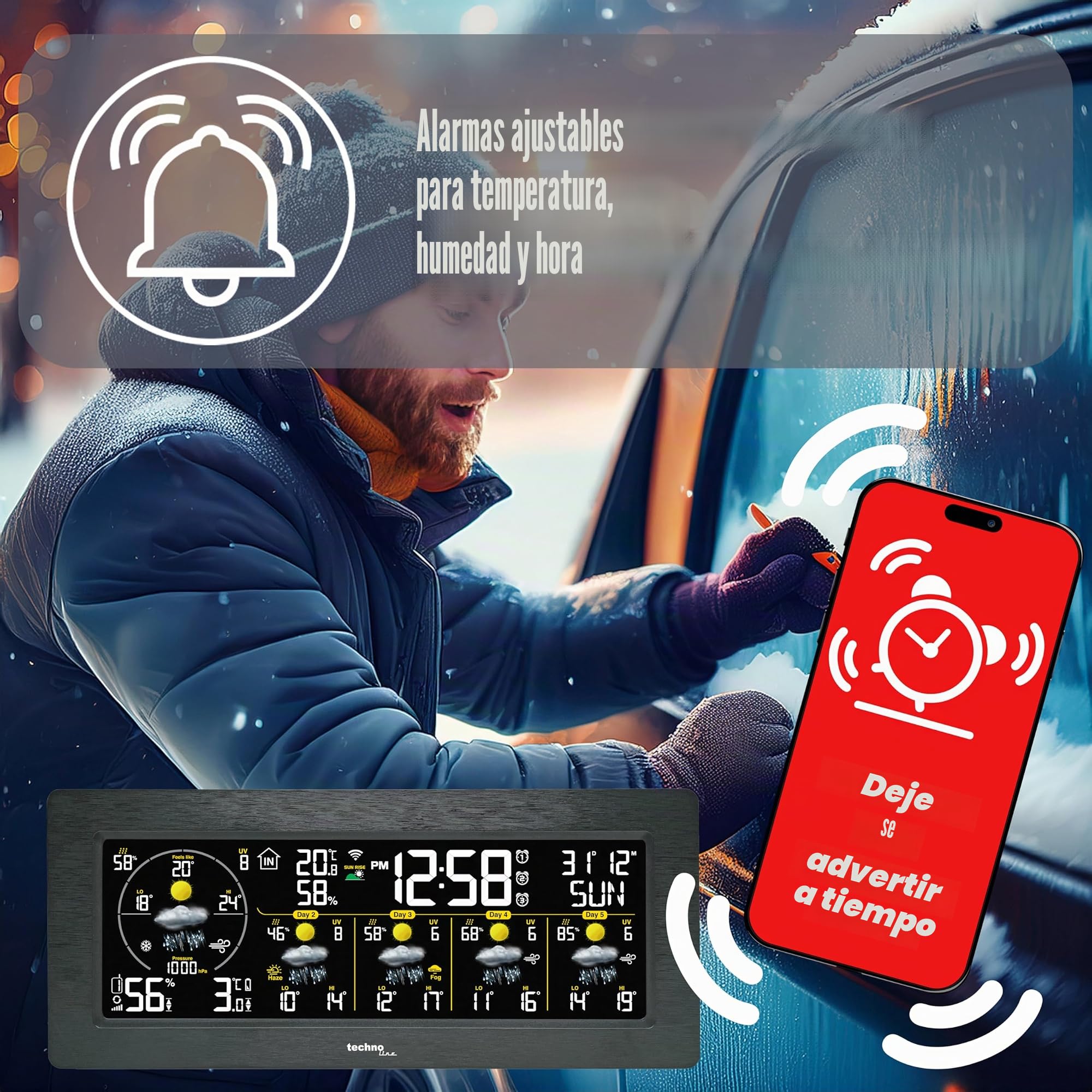 tchnoline Estación meteorológica Smart Life WD3050: predicciones precisas de 5 días, control de aplicaciones, funciones de alarma y más: ¡tu experto meteorológico personal en casa!