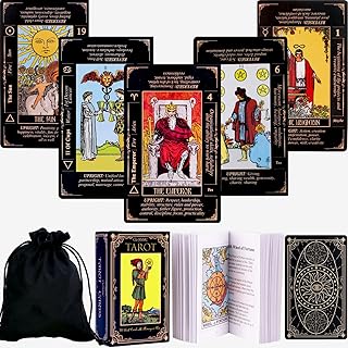 Classic Rider Waite Tarot Cards for Beginners, Tarot Cards with Meanings On Them, Tarot Cards with Guide Book/Linen Carry Bag,78 Original Tarot Cards Set, Easy to Read, Hold and Shuffle