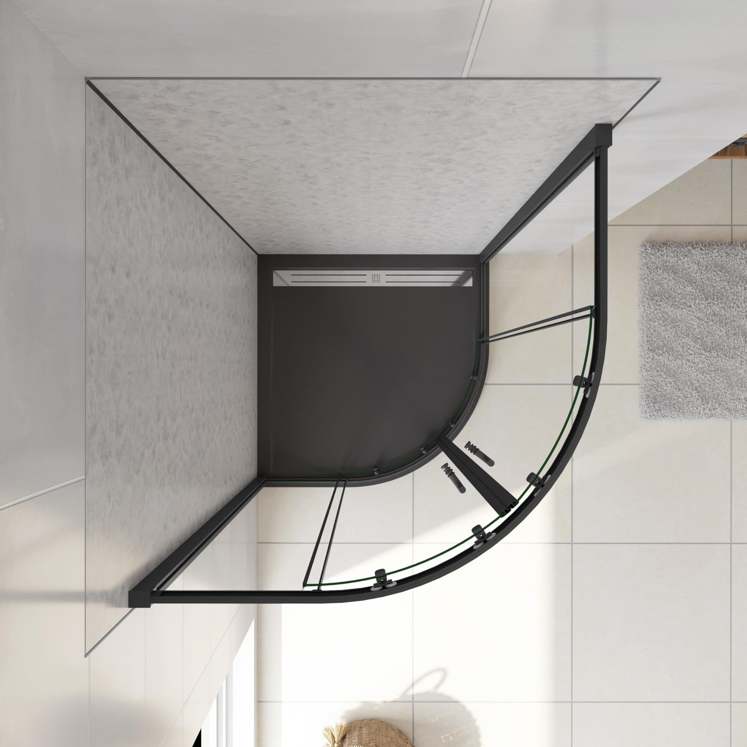 AICA Mampara de Ducha Curva Semicircular Corredera Perfil Negro mate Vidrio Templado 5mm (780-800) x(780-800) x1850mm