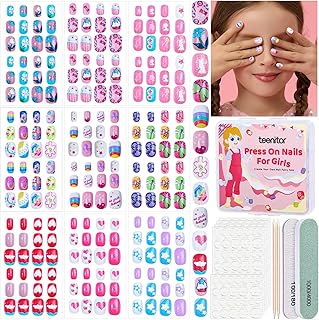Teenitor 216pcs Kids Press On Nails for Girls, 9 Styles of 8-12 Years Girls