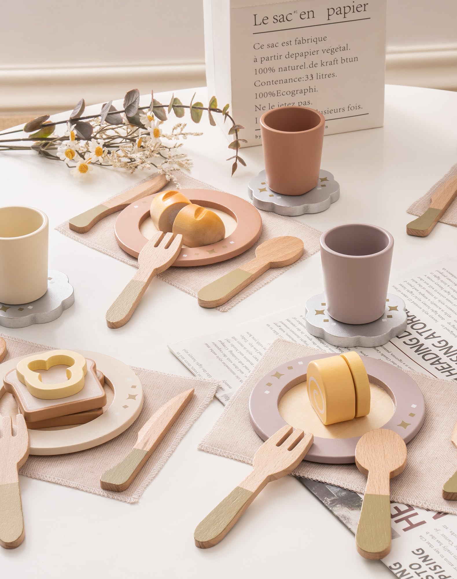 Juego de platos de cocina de juego, 29 platos de madera para niños y niñas, regalos 2