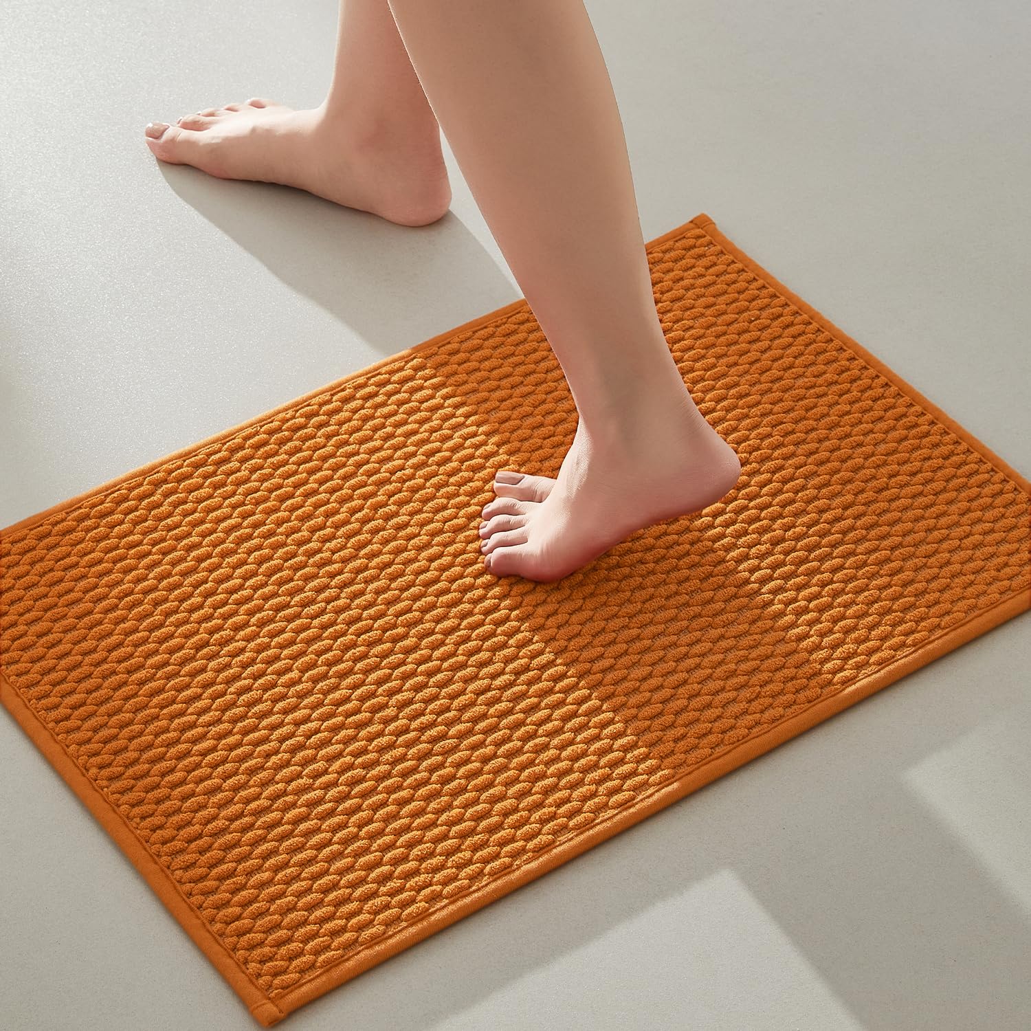 Bathroom Rugs Non Slip Washable Super Absorbent Thin Bath Mat Small Quick Dry Low Pile Bathroom Rug Orange