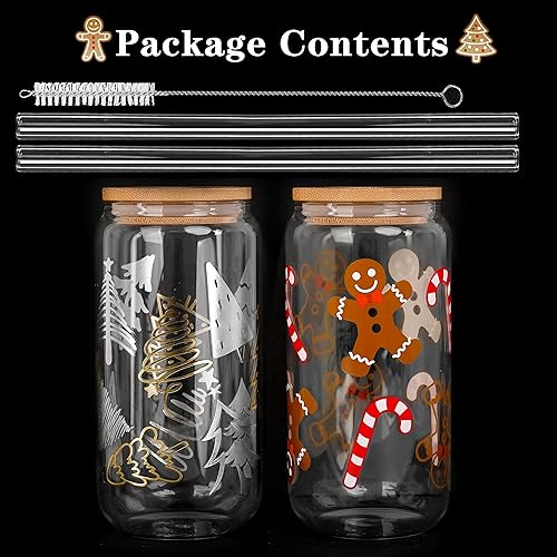 Miniatura 6 de ANOTION Tazas de Navidad, tazas de Navidad de 18 onzas, útiles regalos de elefante blanco para adultos, tazas de café navideñas, vasos de vidrio con