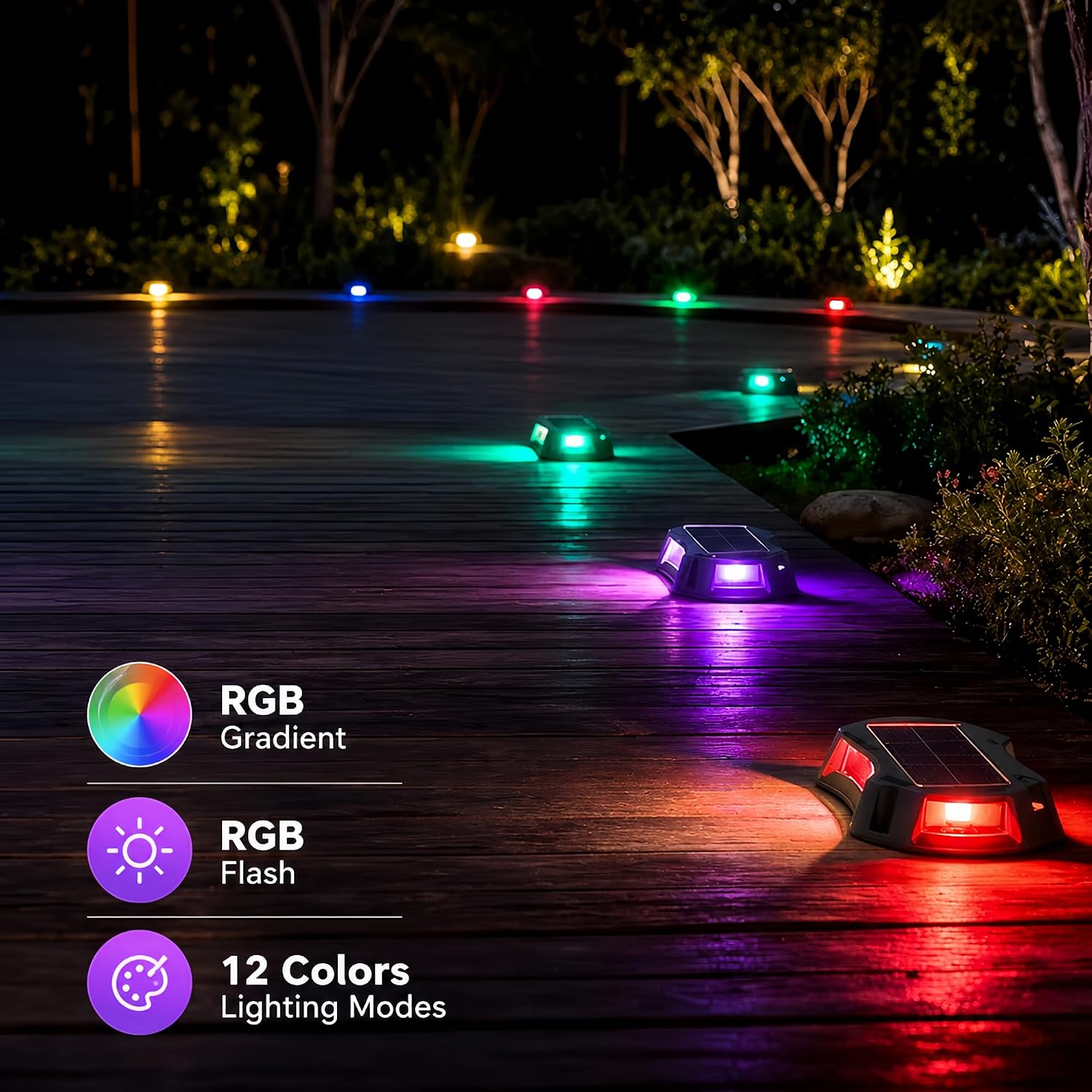 Solar Deck Lights Outdoor, Multi-Color In-Ground Solar Lights with Remote, IP67 Waterproof, 12 Lighting Modes, Auto On/Off for Pathway Driveway Patio Yard Garden Steps, 8 Packs