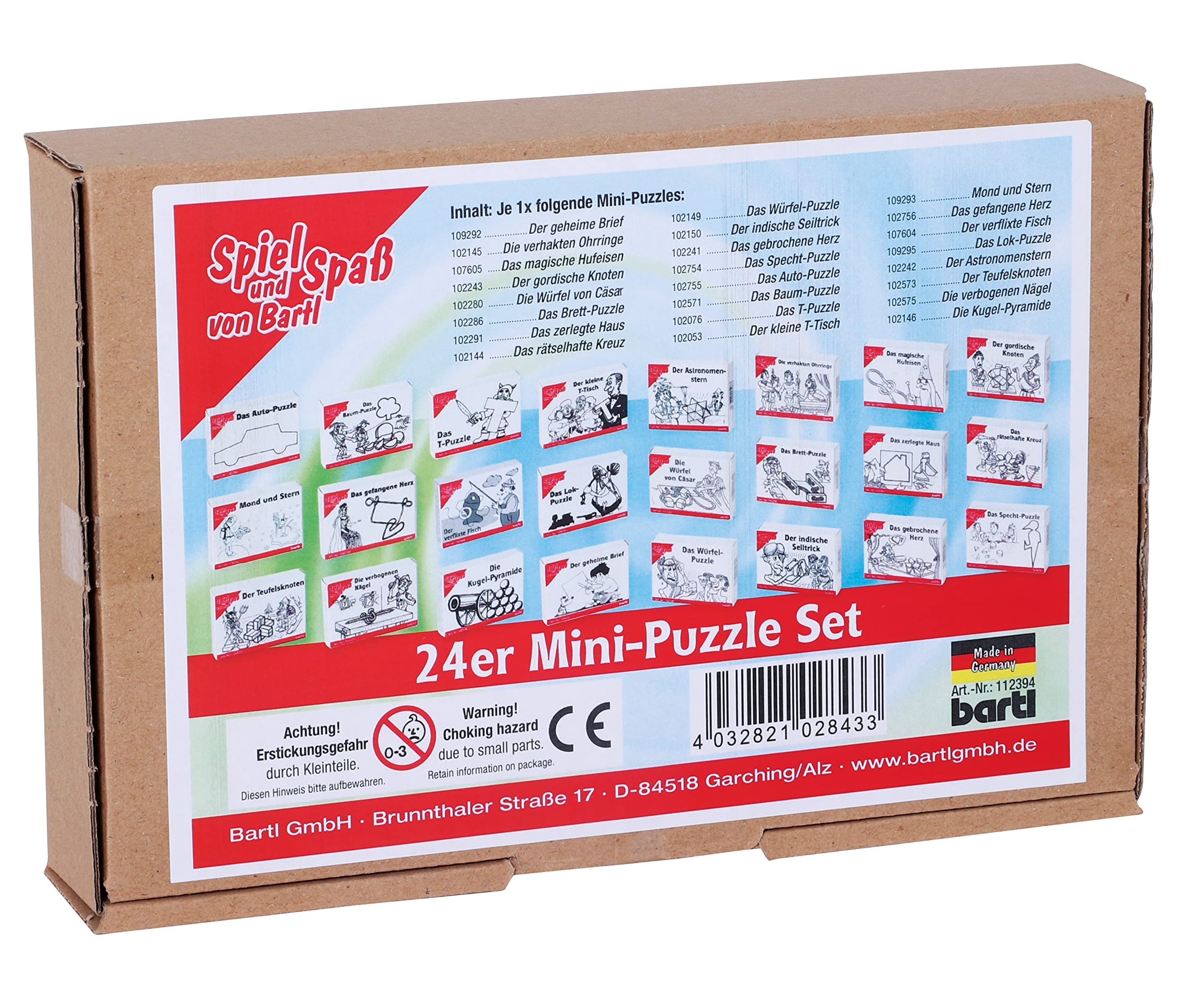 Bartl 112394 Knobelspiele Set aus Holz 24 Mini-Puzzles, Perfekte Adventskalenderfüllung für Puzzlefreunde