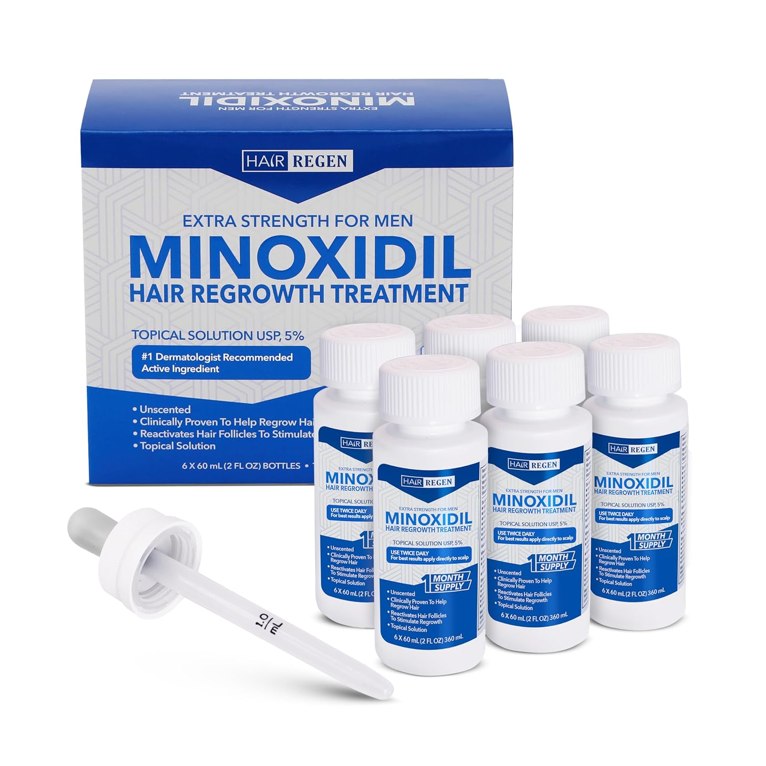 Hair-Regen Advanced 5% Minoxidil For Men Hair Regrowth Treatment for Thinning Hair - Hair Loss for Men - 6 Month Supply, Minoxidil Topical Solution So Thicker Fuller Hair Keeps Growing Amazing Results