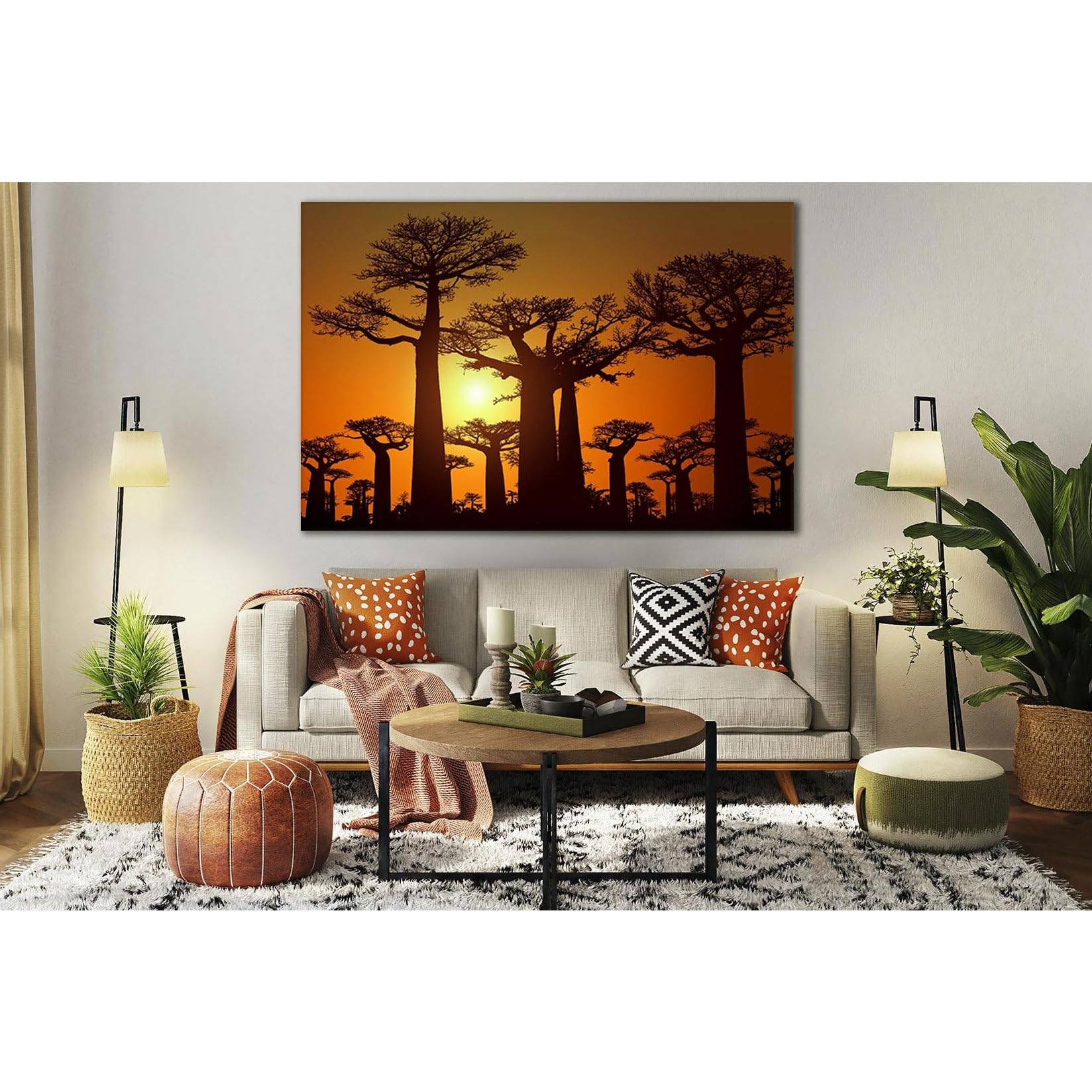 Lienzo de Baobab Silhouettes At Sunset para decorar una pared grande de dormitorio 4