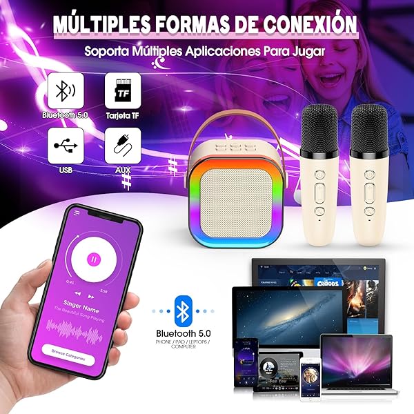 Dislocati Regalo Niña 3-12 Años, Microfono Karaoke Juguetes Niños 3-12 Años Karaoke 2 Microfonos Inalambricos Regalo Niño 4-12 Años Micrófono Karaoke Niños Juguete Niña 3-12 Años Regalo Navidad - 4