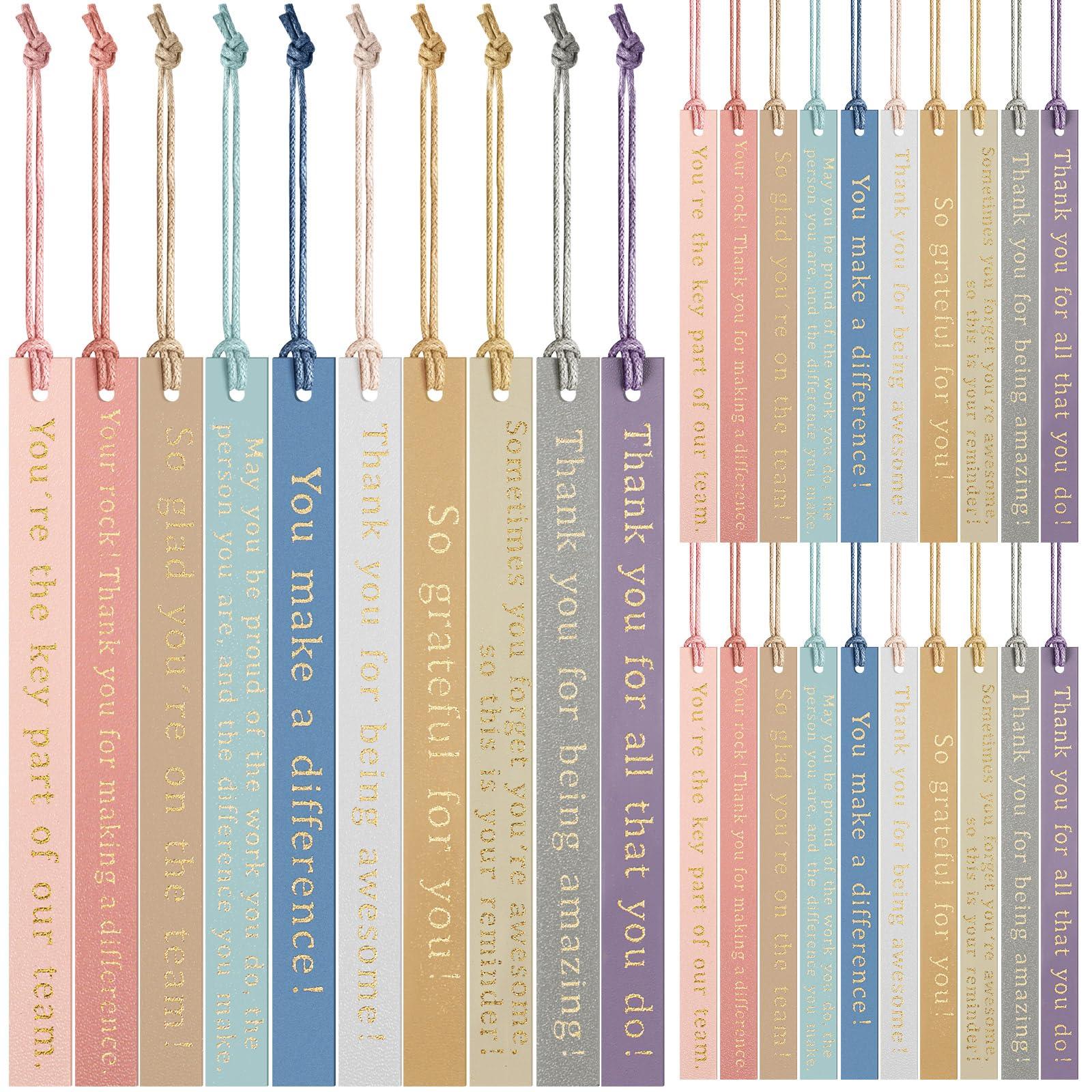 Skyygemm 30 Pcs Thank You Gifts Bookmark Bulk Employee Appreciation Gift Leather Inspirational Bookmark Pastel Leather Bookmark for Coworker Team