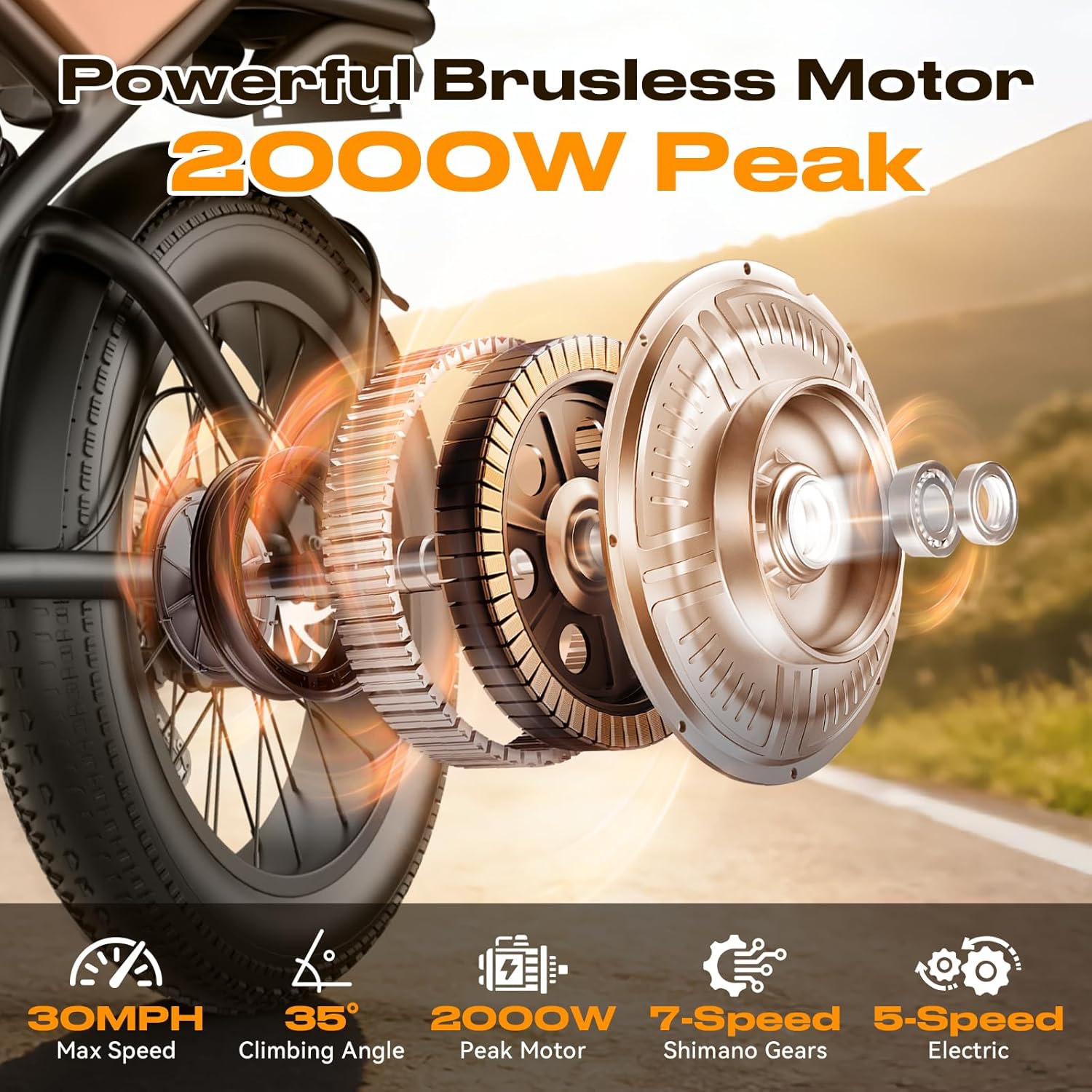 Electric Bike for Adults, 2000W Peak 30MPH 48V/25AH E-Bike,65 Miles Electric Motorcycle with NFC & Password Unlock, UL2849 All Terrain E Dirt Bike for Mountains, Snow, Sand, Road
