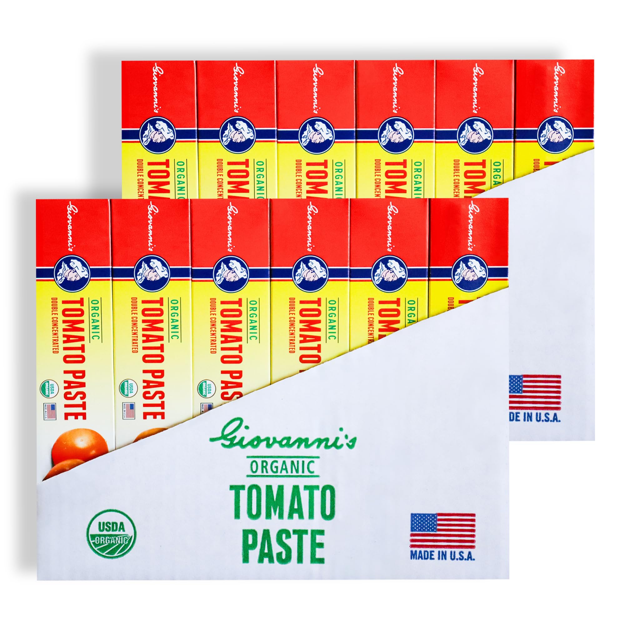 Giovanni’s Organic Double Concentrated Tomato Paste – 12-Pack Case (4.5 oz Tubes) | Made in the USA with San Joaquin Valley Vine-Ripened Tomatoes, Non-GMO, No Additives, Bulk Pantry Staple