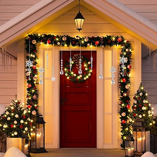 Miniatura 5 de MELLIEX 16 piezas de adornos de decoración para árbol de Navidad, colgantes acrílicos colgantes de copo de nieve de carámbanos, juego de adornos de