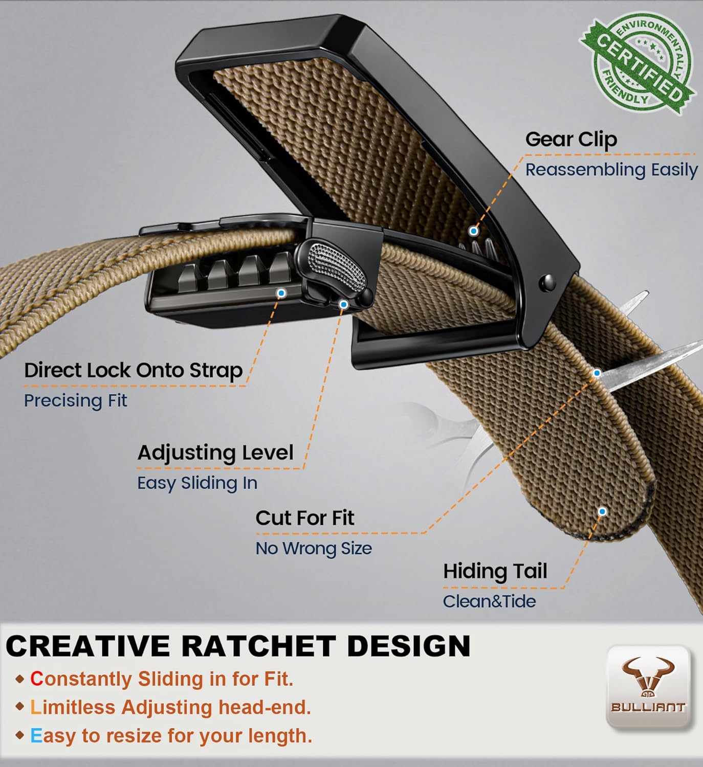 BULLIANT Men Stretch Belt,Adjustable Ratchet Nylon Belt Tactical for Men Casual Jeans Golf Work 1 3/8",Cut For Fit - Image 3