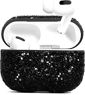Next Store Bling Diamond Glitter Case Compatible with AirPods Pro, Black Glitter Stones Design, Add a Touch of Style and Protection, Perfect for a Stylish and Luxurious Look.