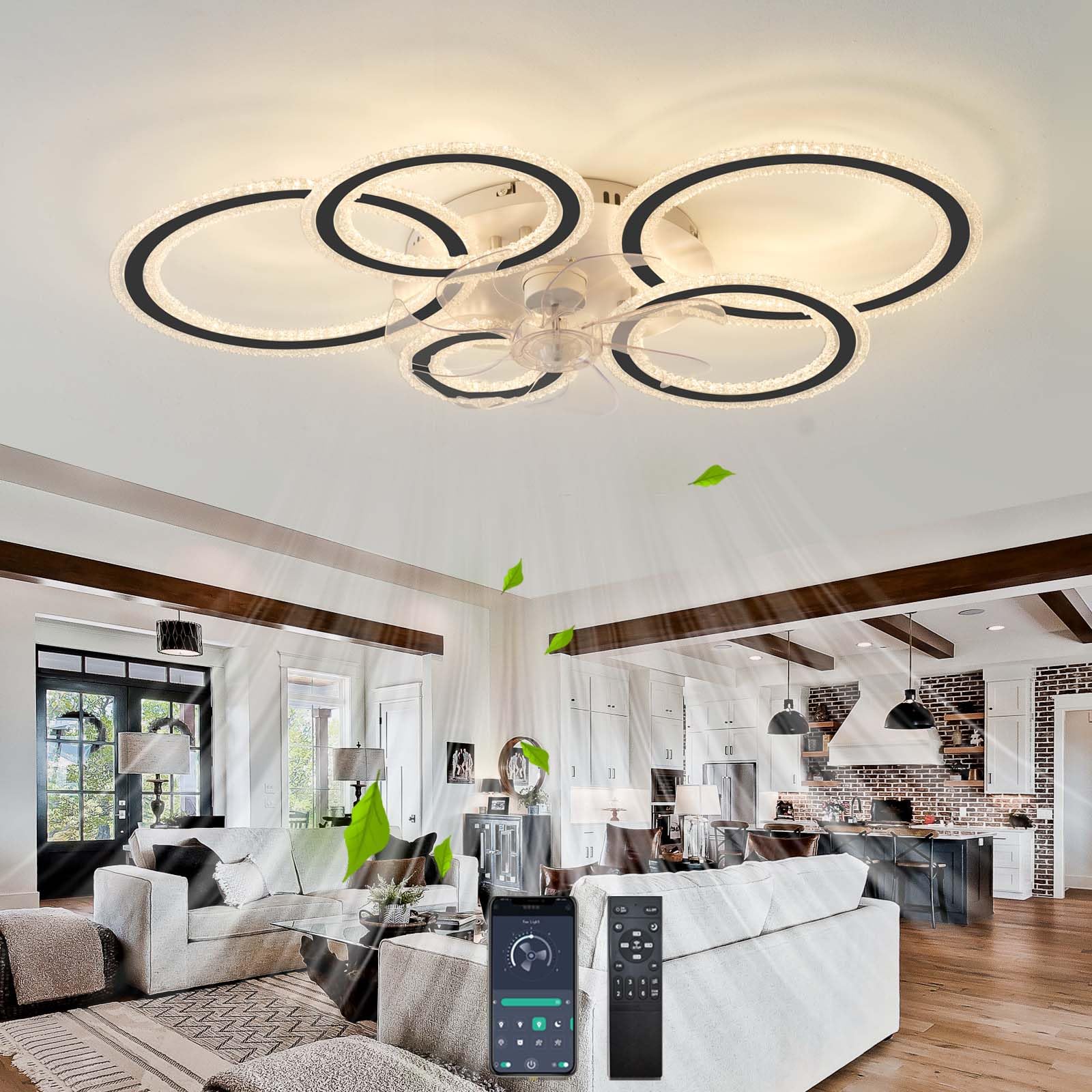 Design Fan Light Ceiling with Memory Function, Ceiling Fans with Lamps Silent Reversible Led Dimmable Ceiling Fans with Lights and Remote Control for Living Room Bedroom, Black