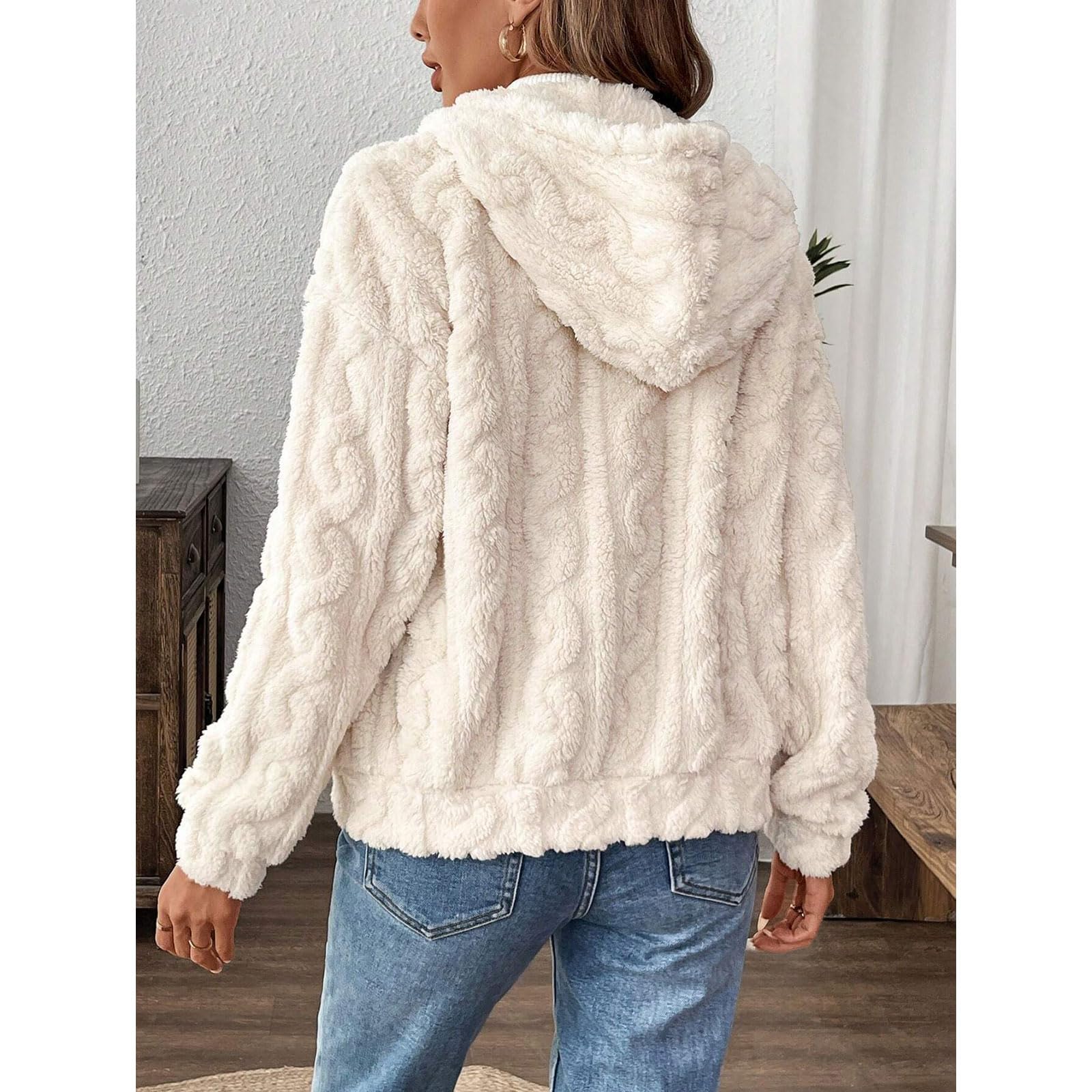 Yeenily Polaire À Capuche pour Femme Manteaux Peluche Zippée Épaissir Garder Cardigan Décontractée Hooded Coat Mode Hiver Outerwear