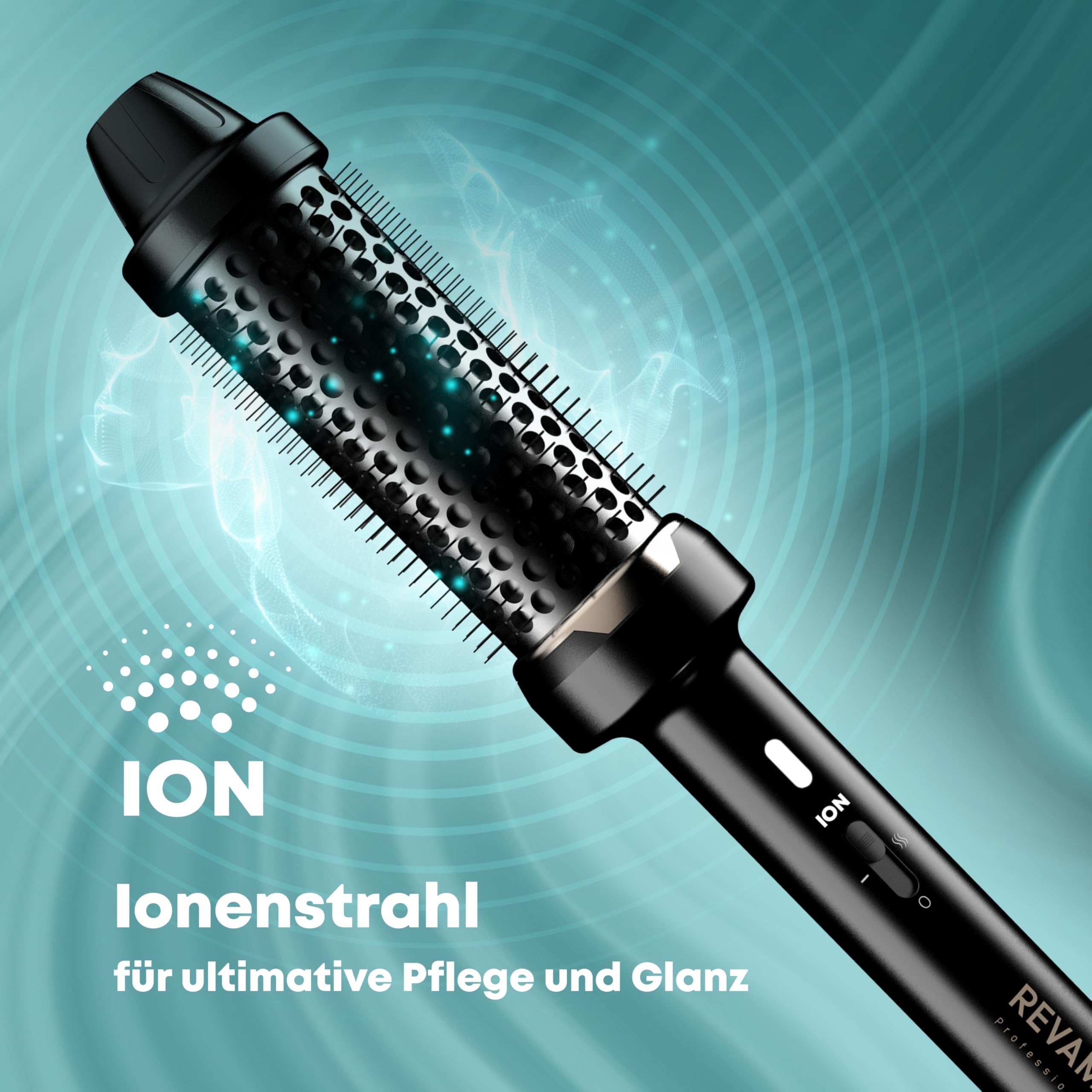 Revamp Thermobürste für mehr Volumen und seidiges, glänzendes Haar - Lockenbürste mit Ionendüse, schnelles Aufheizen, 2 Einstellungen, einfach zu bedienen, ergonomisch, 3m-Kabel, Schwarz