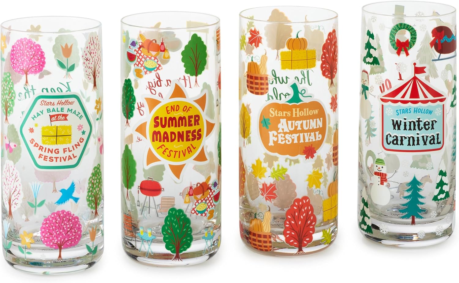 Hallmark Gilmore Girls Drinking Glasses (Seasons of Stars Hollow), Set of 4