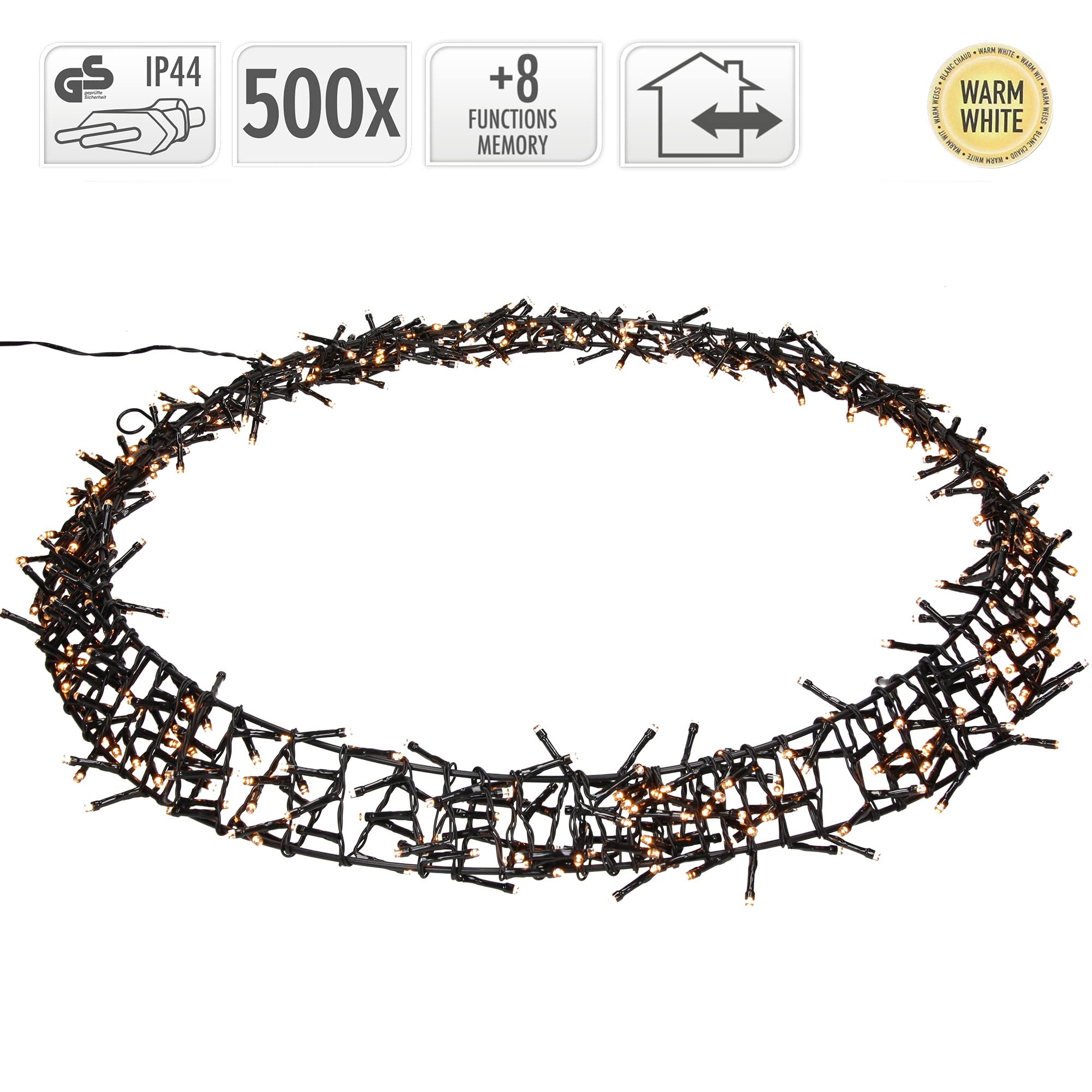 ECD Germany Couronne Lumineuse avec 500 LEDs, Ø58 cm, Blanc Chaud, IP44, Couronne de Porte/Fenêtre, Décoration de Noël, Guirlande Lumineuse LED avec 8 Programmes Lumineux, Intérieur/Extérieur, IP-44