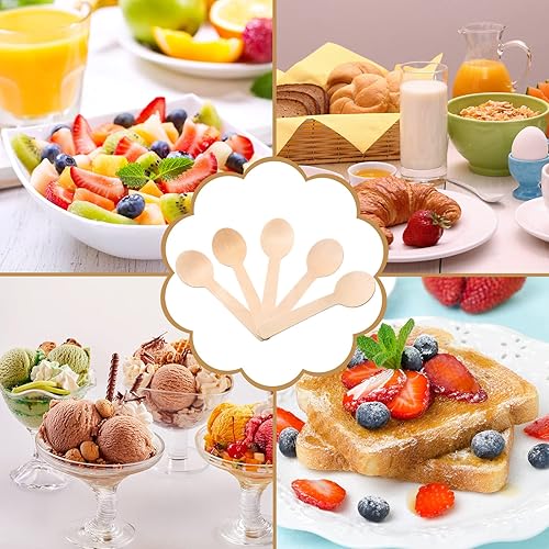 Miniatura 5 de Paquete de 500 mini cucharas de madera desechables de 3.9 pulgadas, cucharas de madera de abedul, cucharas de postre de madera pequeñas, utensilios