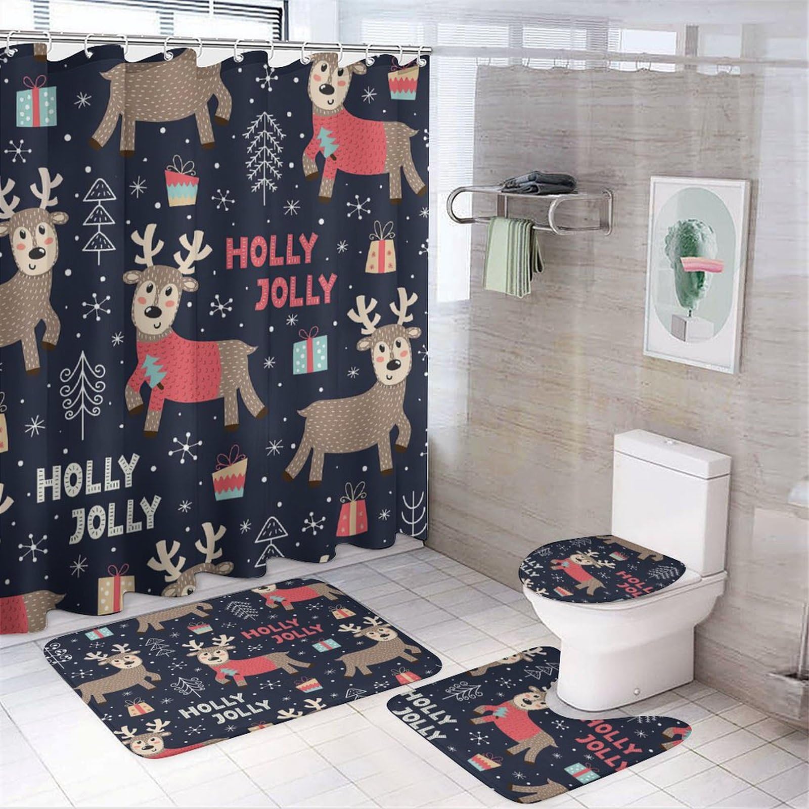 Holly Joly Baño de Cuatro Piezas Tappeto De Baño Absorbente Y Antideslizante, Ideal para Usar En Ducha Y Mantener El Suelo Seco 183×183cm