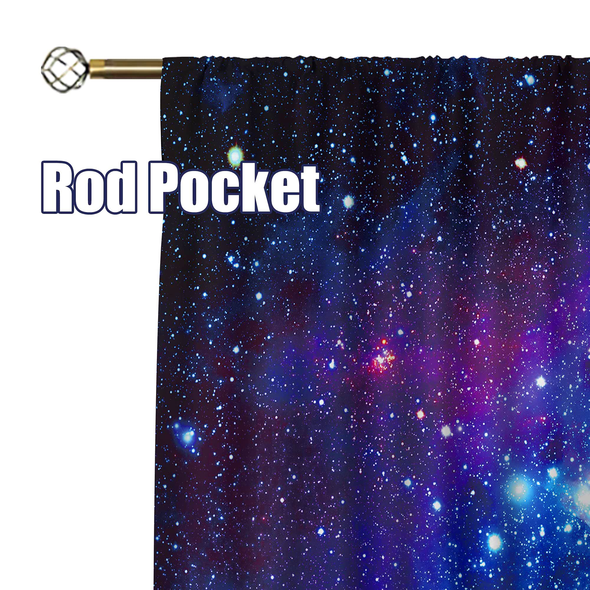 Riyidecor WW-CLLE – WW-CLLE – Lot de 2 panneaux de rideaux 106,7 x 182,9 cm – motif imprimé galaxie, espace extra-atmosphérique, planète, planète, noir étoilé – avec passe-tringle – pour fenêtre de