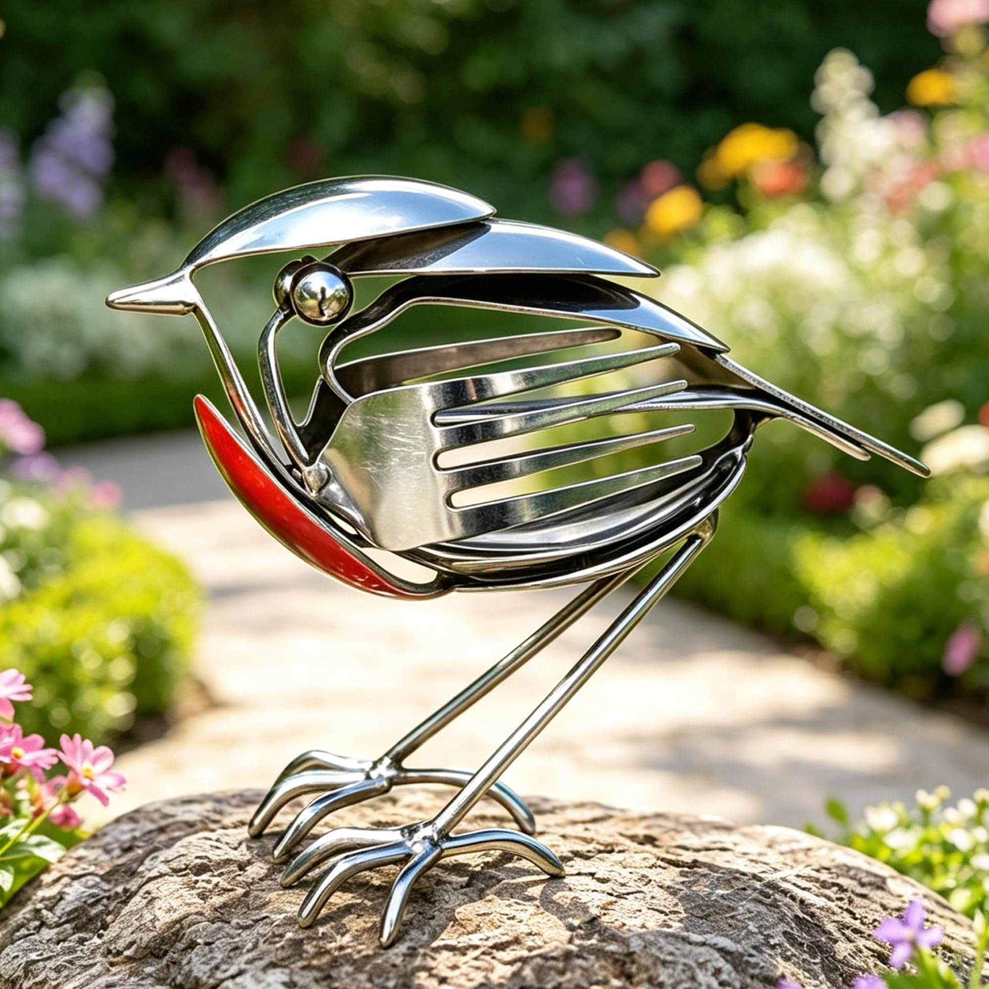 Metal Robin Garden Ornaments, Silver Robins Bird Sculpture, Robin Gifts