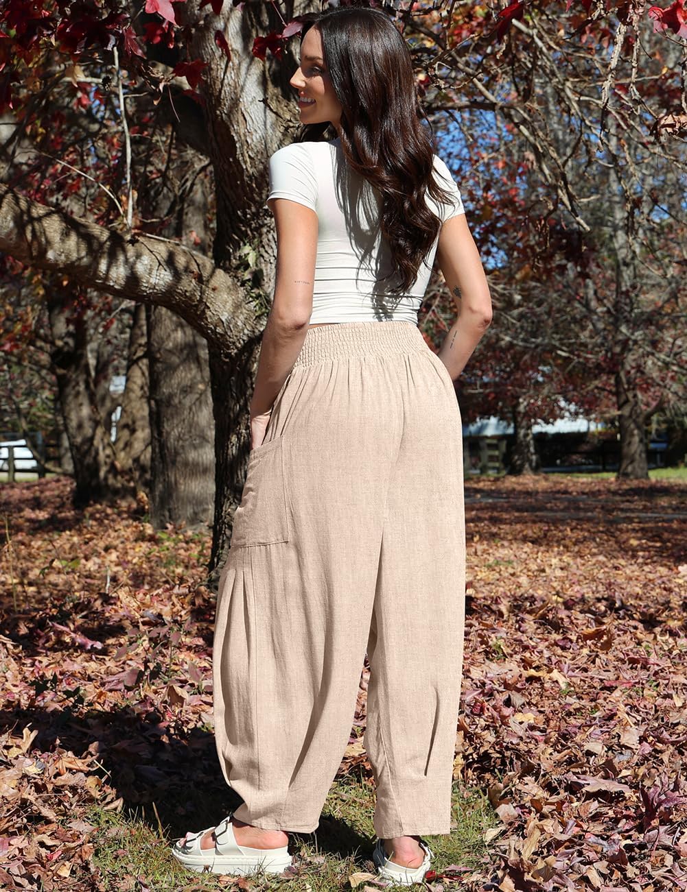 TARSE Women Linen Boho Pants Summer Casual Loose High Waist Cargo Lounge Harem Pant 2025 Beach Travel Vacation Outfits - Image 4