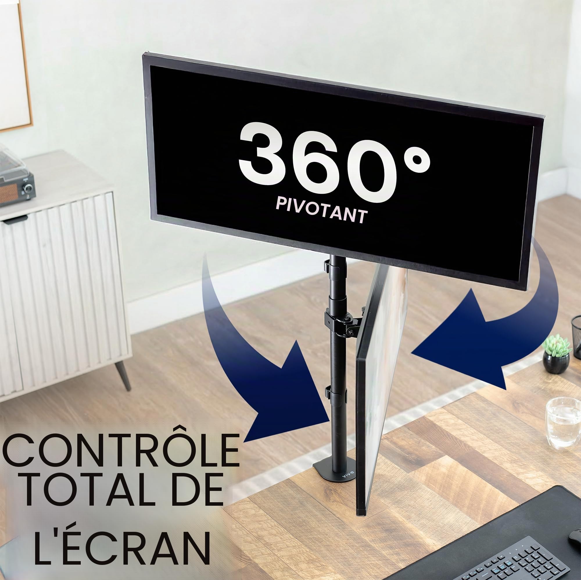 VIVO Support de Bureau Double pour Écrans Superposés Verticalement, Pied Ajustable très haut pour 2 Écrans Ultra-Larges jusqu'à 34 Pouces, Capacité 10 kg, Noir, STAND-V002T