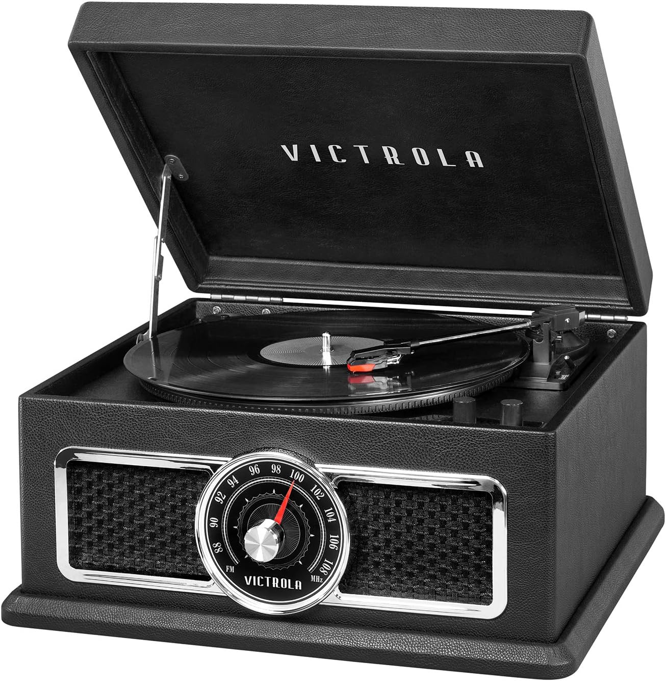 Victrola 4-in-1 Nostalgic Plaza Bluetooth Record Player with 3-Speed Turntable and FM Radio, Black