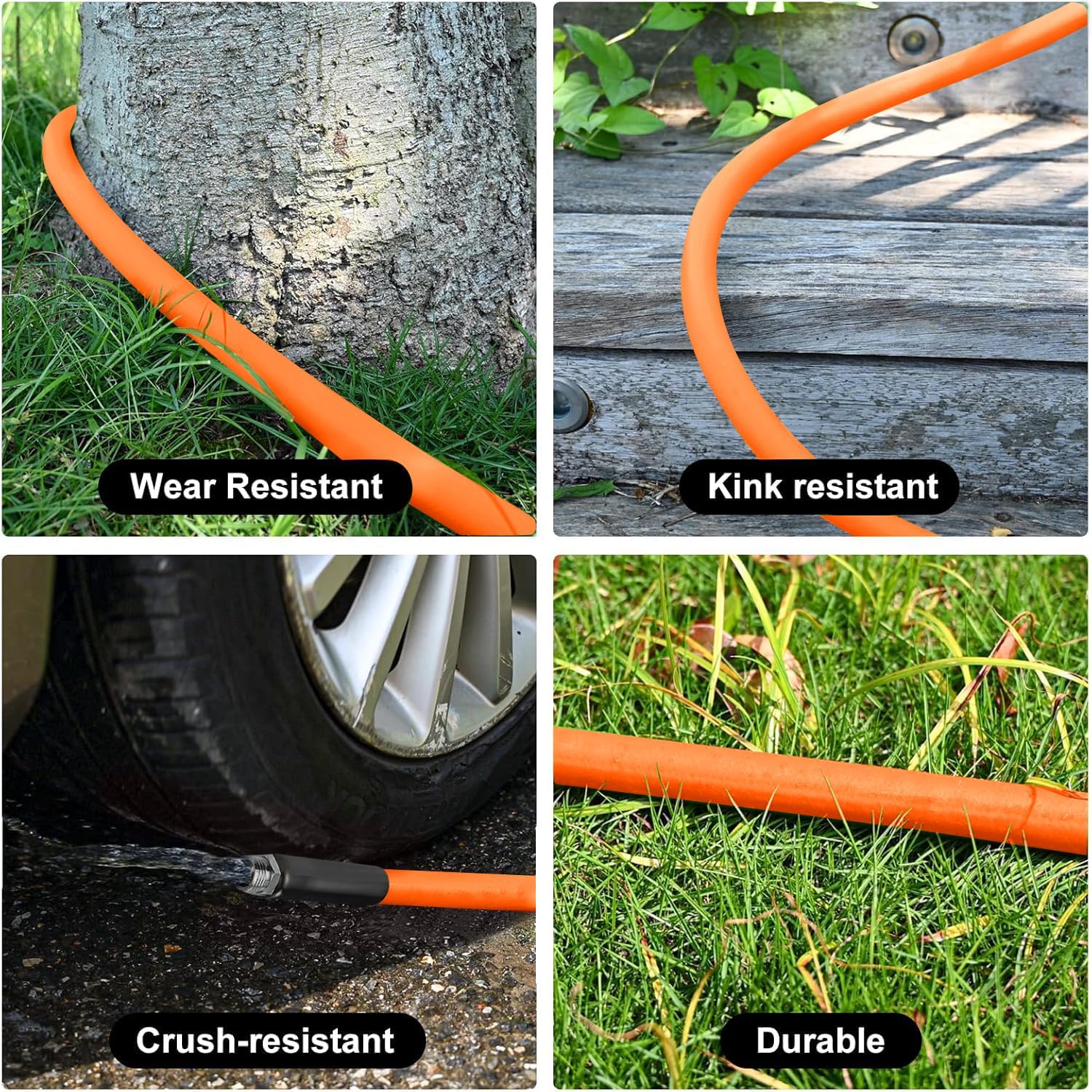 200ft x 5/8" Heavy-Duty Kink-Free Garden Hose, 600 PSI Burst, 3/4" Solid Metal Fittings, Flexible No-Tangle Hybrid Water Hose for All Outdoor Watering Needs