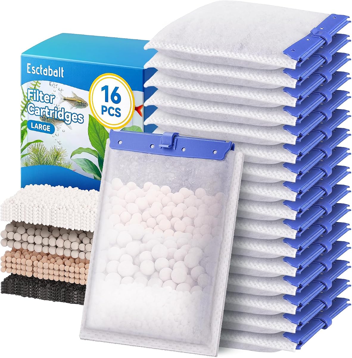 Upgraded 16-Pack Large Filter Cartridges for Tetra Whisper Bio Bag Filters | Large Fish Tank Filter for Tetra Whisper 20i 40i, IQ20/30/45/60, PF20/30/40/60 & Repto Filter, for Tetra Whisper Filter Large