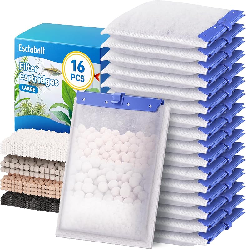 Upgraded 16-Pack Large Filter Cartridges for Tetra Whisper Bio Bag Filters | Large Fish Tank Filter for Tetra Whisper 20i 40i, IQ20/30/45/60, PF20/30/40/60 & Repto Filter, for Tetra Whisper Filter Large