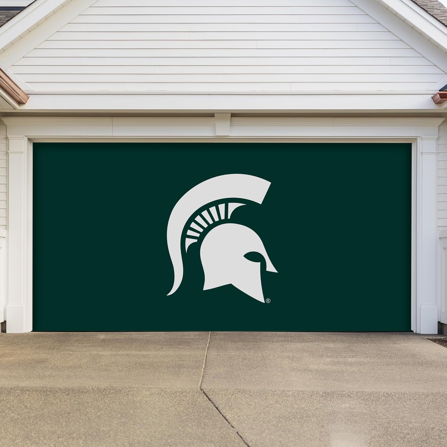 Michigan State Spartans College Sports Printed Garage Door Banner - NCAA Licensed - Tension Polyester - School Banner (Green, White, 7' x 16')