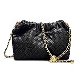 Joryin Woven Women's Crossbody Bag & Evening Purse, Trendy Dumpling Clutch & Hobo Cloud Shoulder Bag Trendy Dumpling Clutch Woven Leather-black
