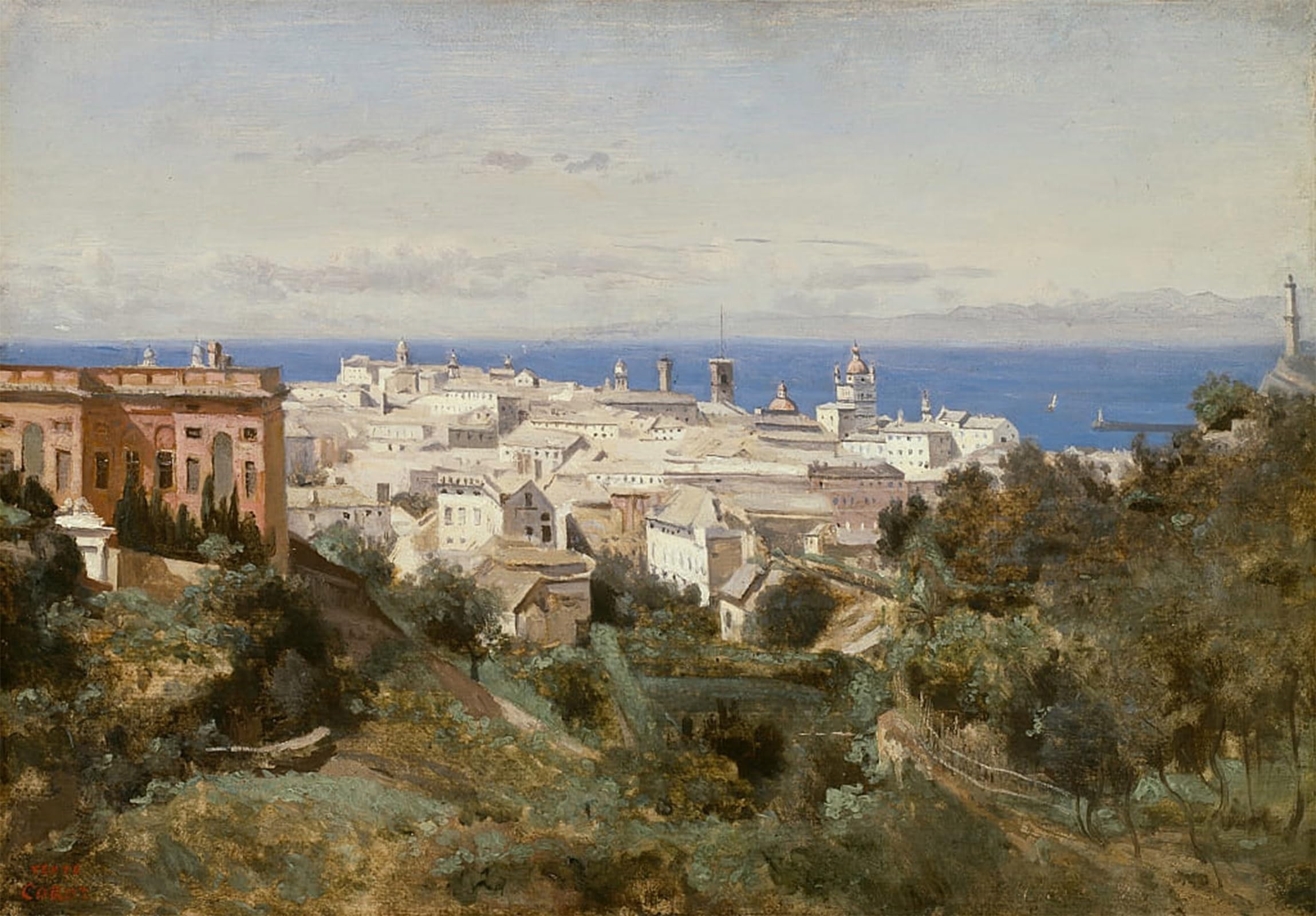 Artxlxxbn No Frame Famous Painting Art Wall Decor Abstract Art Picture View Of Genoa By Jean Baptiste Camille Corot Animal Pictures For Home Decor 60X90cm