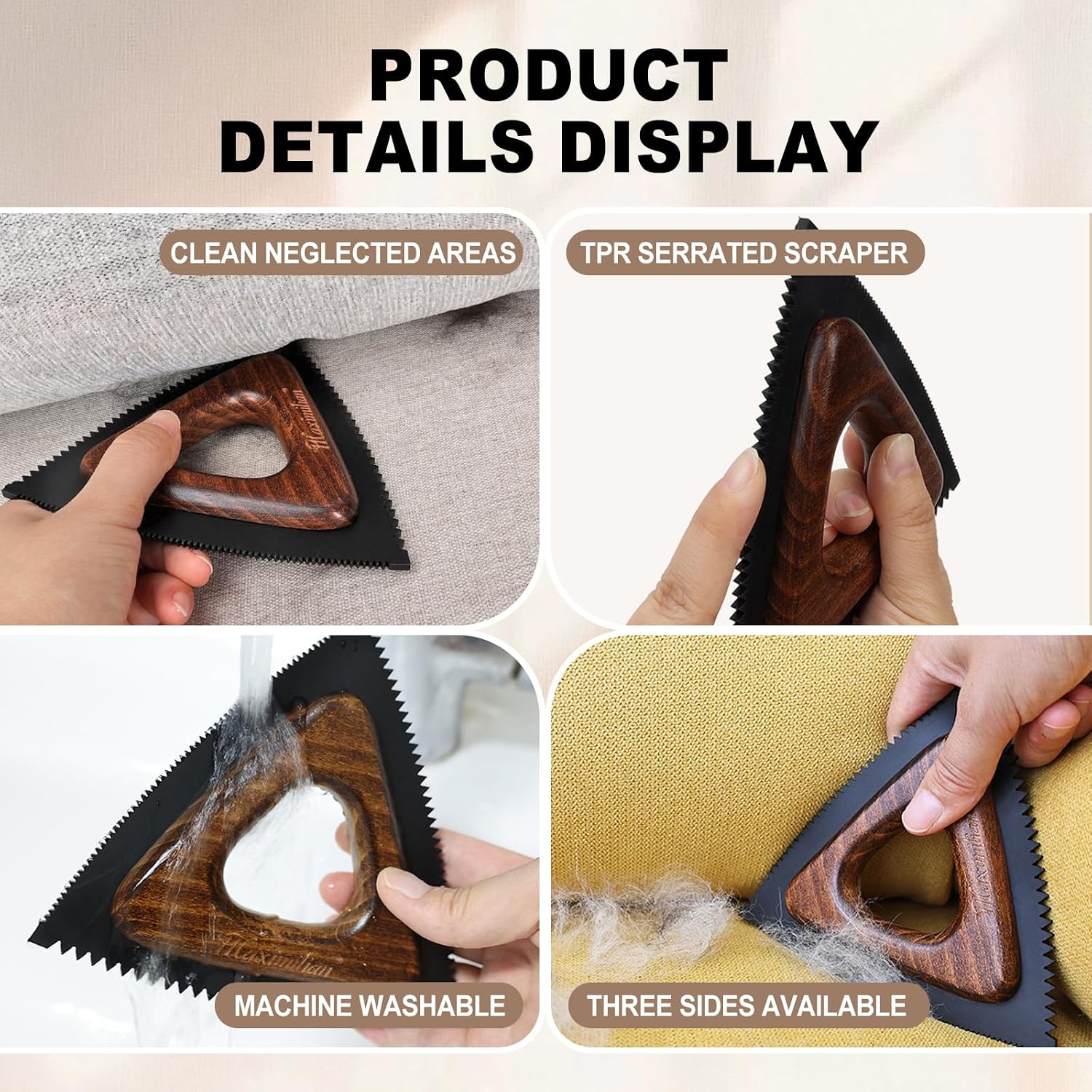 MAXIMILIAN Triangle Pet Hair Remover Tool for Car Interior,Furniture,Floors,Auto Detailing Supplies,Dog and Animal Hair Cleaning