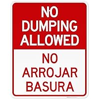Vista 13 de Letrero bilingüe de "No Dumping Allowed No Arrojar Basura, 10 x 14 pulgadas, libre de óxido, aluminio 040, resistente a la decoloración, fabricado