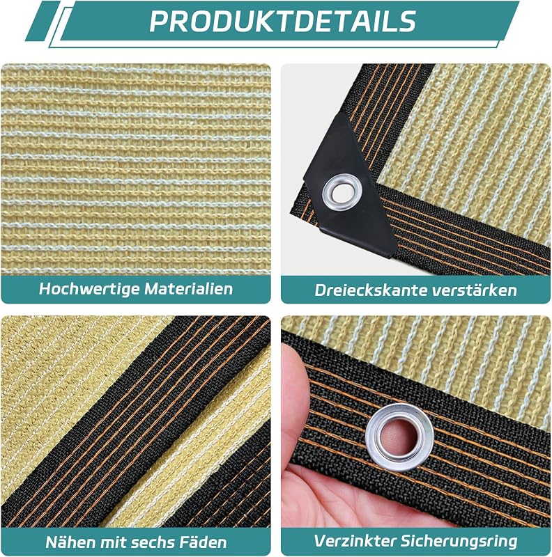 QOFLY Árnyékoló Háló 1x2m - Bézs Kerti Napvédő Fólia Fűzőszemekkel, Légáteresztő Szélvédő, Vízáteresztő Polyester Napellenző