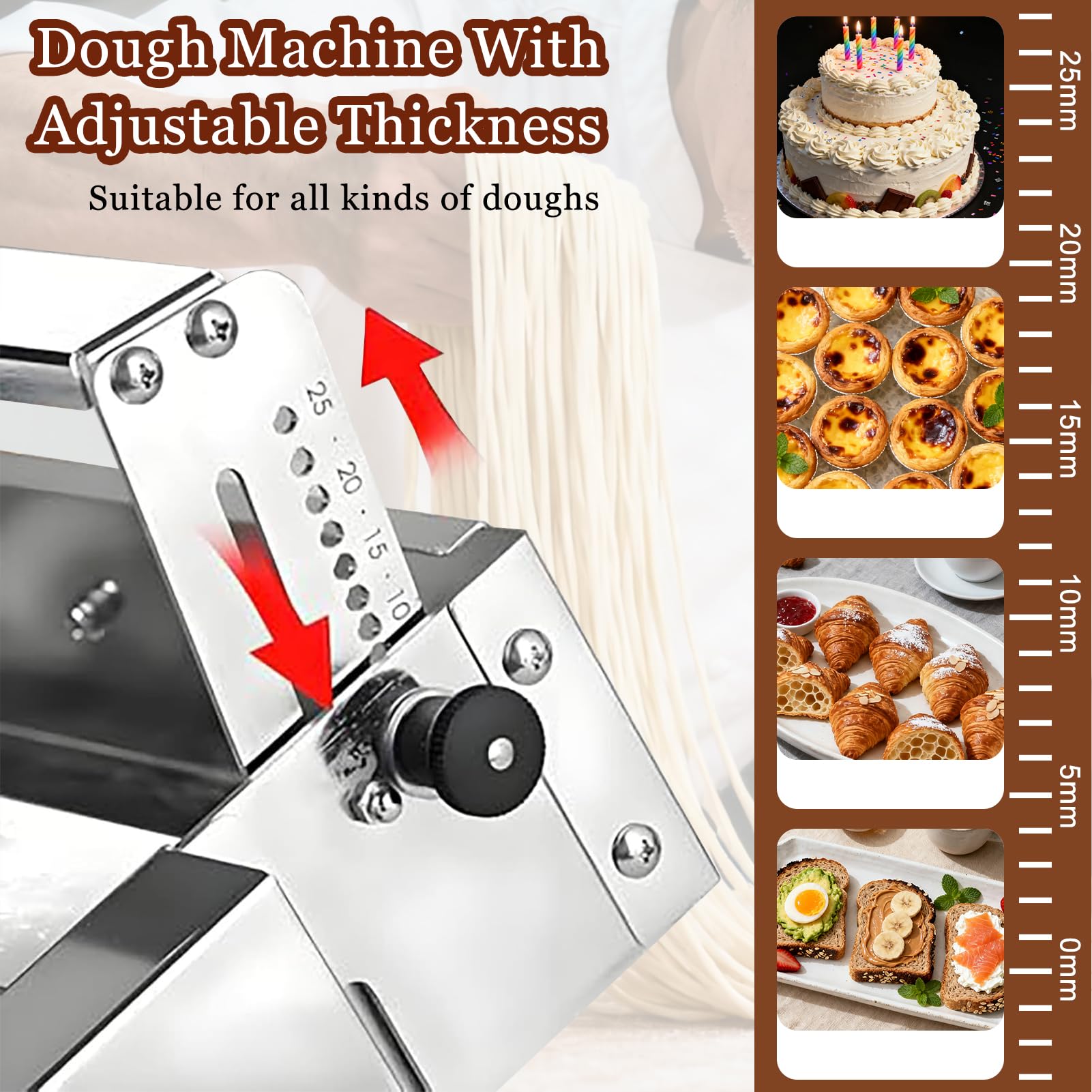 Macchina per pasta sfoglia, srotolare impasto con spessore regolabile da 0,5 a 25 mm, rullo manuale pieghevole per pasta sfoglia, croissant e pizza, con piastra di rotolamento, facile da usare (tipo