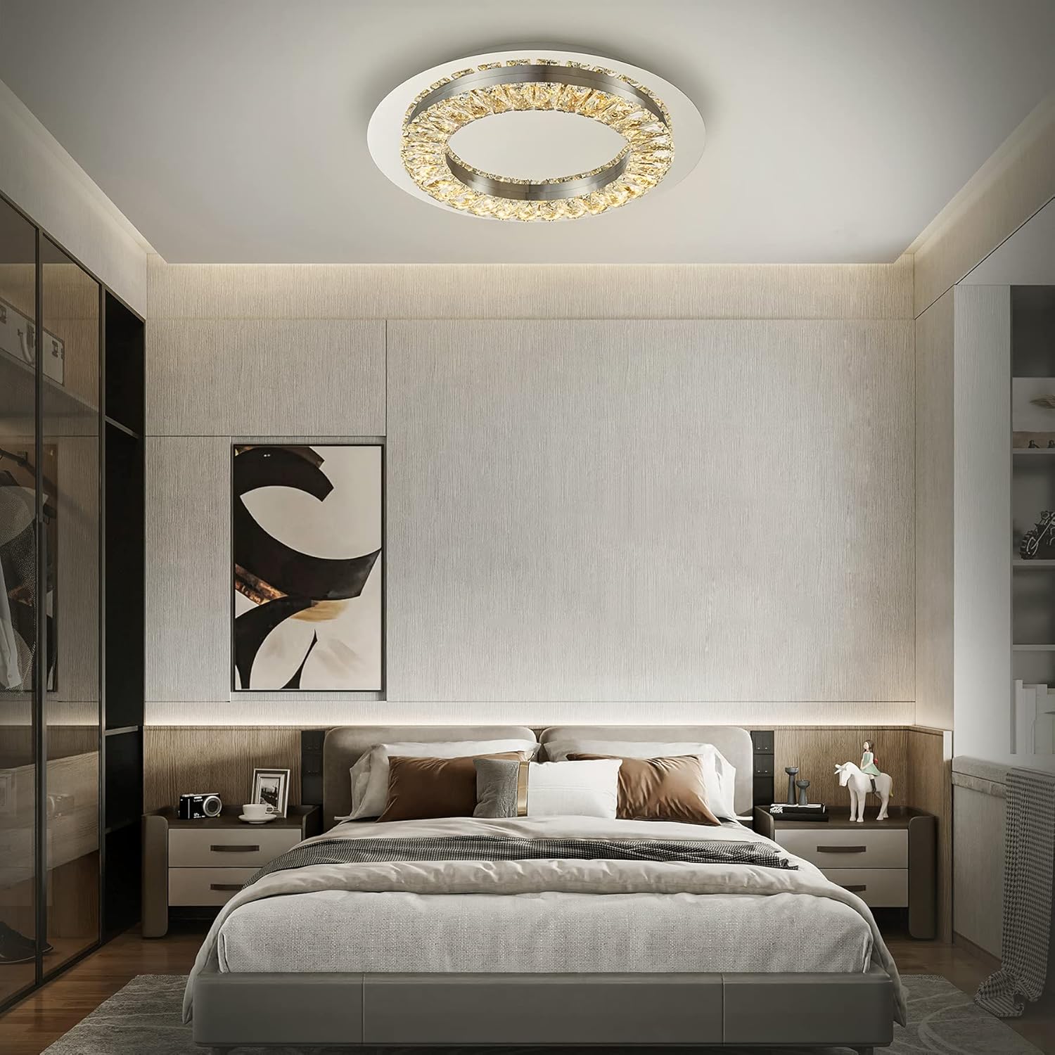 Crеаtіvе Prоduсt Gris Modern 12W 15 Led Crystal Ceiling Light Fixture Flush Mount Close to Fixtures for Living Room Bedroom Foyer Kitchen Chandeliers Glold 3000K,840Lm Not Dimmable Light Fixtures Ceiling Hanging.